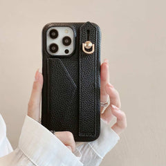 Wallet Card Holder Phone Case with Wrist Strap for iPhone 15 Series