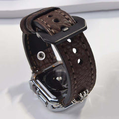 Litchi Grain Leather Strap with Cross Flower