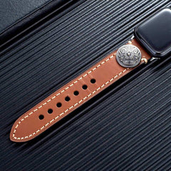 Leather Strap with Embossed Metal Button Stud