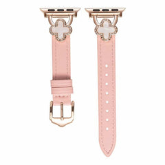 Four Leaf Clover Clover Diamond-Studded Leather Watch Band