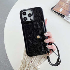 Wallet Phone Case with Lanyard and Mirror for iPhone 14 Series