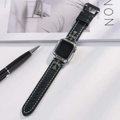 Litchi Grain Leather Strap with Cross Flower