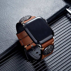 Leather Strap with Embossed Metal Button Stud