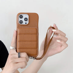 Down Jacket Wallet Card Holder Phone Case with Lanyard for iPhone 11 Series