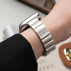 Bamboo-Style Stainless Steel Strap with Folding Clasp