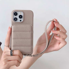 Down Jacket Wallet Card Holder Phone Case with Lanyard for iPhone 11 Series